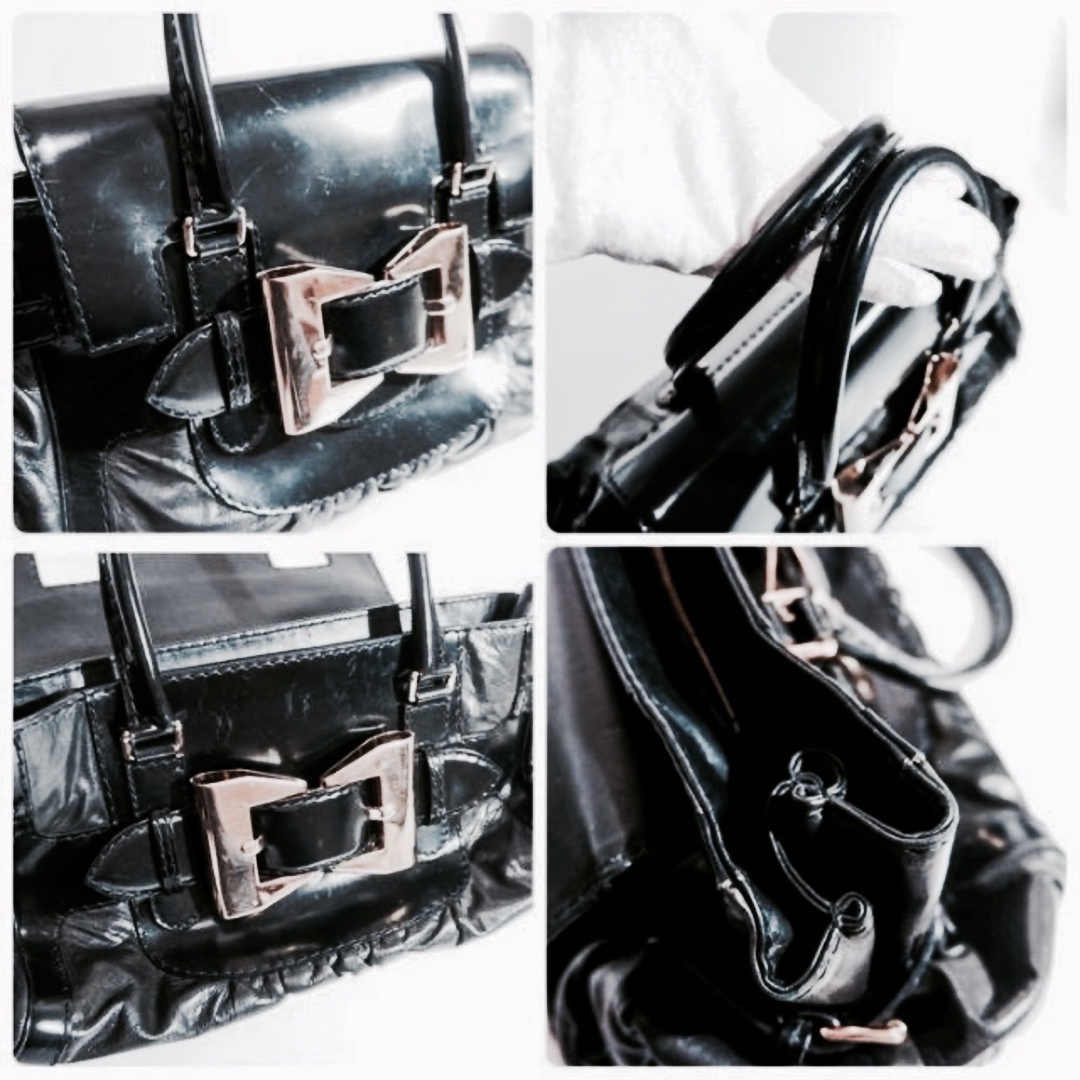 希少✨GUCCI グッチ バッグ 黒 ブラック クイーン ホーボー オールレザー