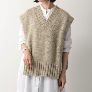 【美品】  Maison Martin Margiela / メゾンマルタンマルジェラ | ビッグシルエット アンゴラ ウール ローゲージ ショールカラー ニット ベスト | M | ライトグレー | レディース