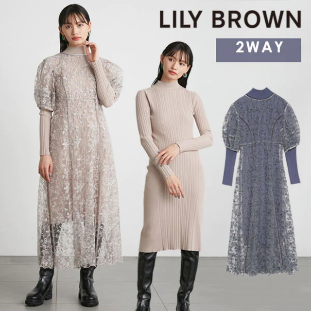 Lily Brown(リリーブラウン)のLILY BROWN エンブロイダリーレイヤードワンピース  レディースのワンピース(ロングワンピース/マキシワンピース)の商品写真