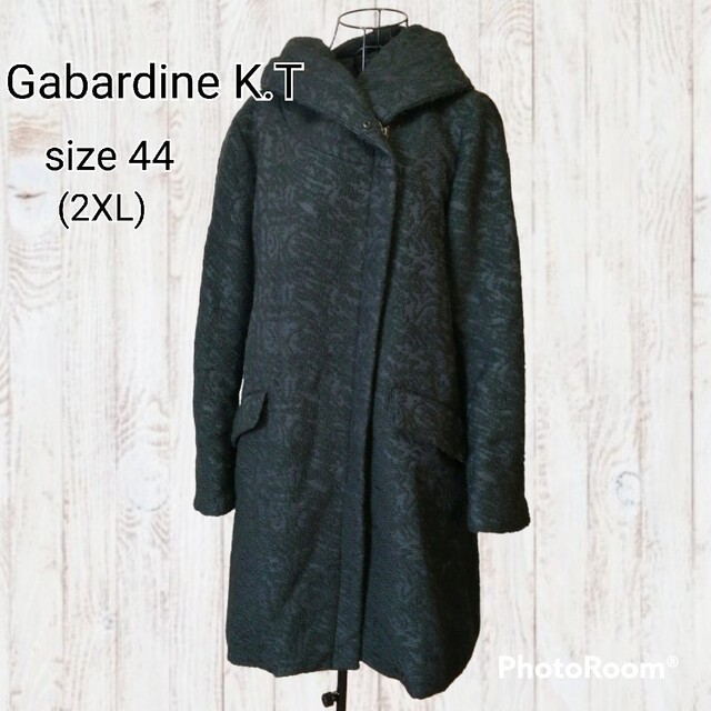 Gabardine K.T ミドル丈コート ブラック 44 3L 大きいサイズ レディースのジャケット/アウター(ロングコート)の商品写真