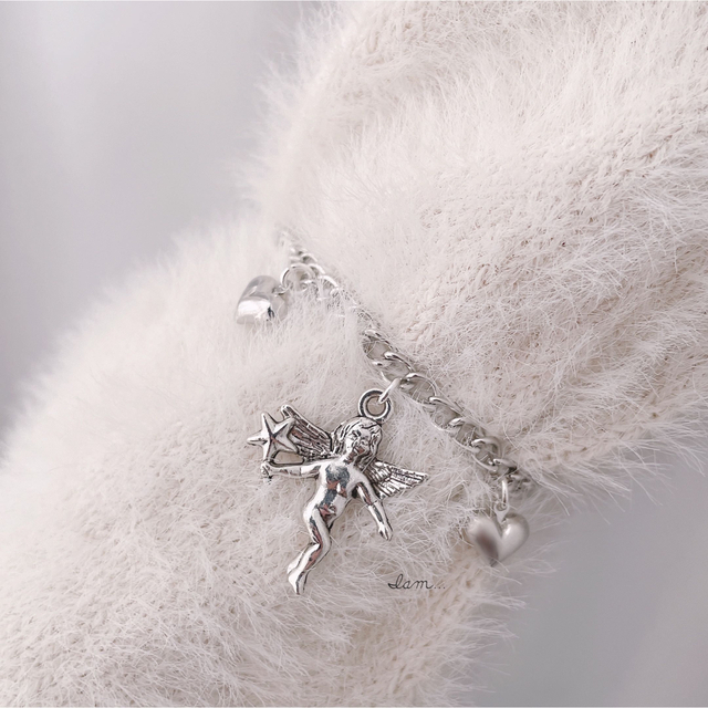 新作＊ angel & mini heart bracelet 天使 ハート ハンドメイドのアクセサリー(ブレスレット/バングル)の商品写真