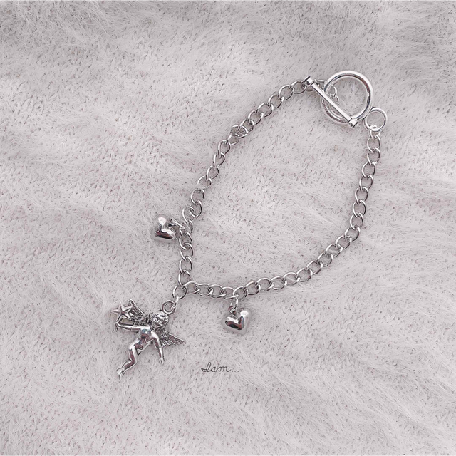 新作＊ angel & mini heart bracelet 天使 ハート ハンドメイドのアクセサリー(ブレスレット/バングル)の商品写真