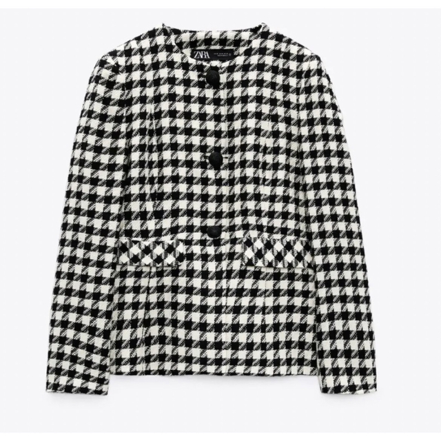 ZARA(ザラ)のSAchanさま　ZARA ツイード  ノーカラージャケット　コート　千鳥柄　M レディースのジャケット/アウター(ノーカラージャケット)の商品写真