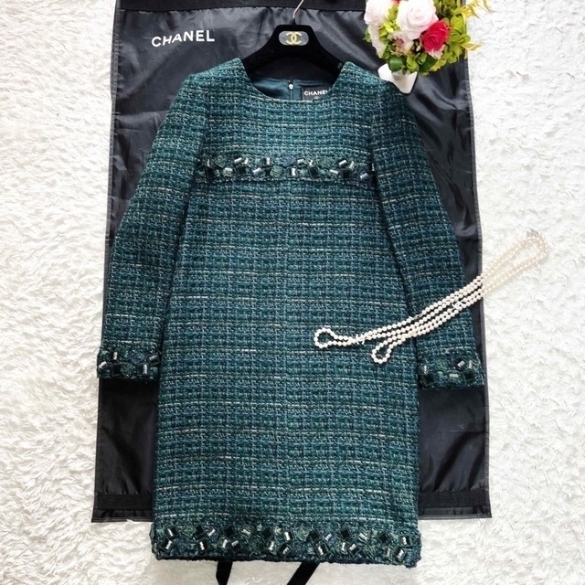 クリアランス買付 美品 CHANEL シャネル ツイード グリーン 長袖