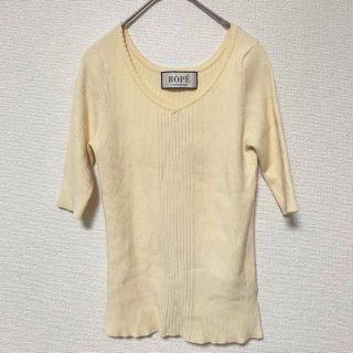 ロペマドモアゼル(ROPE mademoiselle)の1426【38】ロペマドモアゼル ニット 伸縮性 5分袖 シンプル 上品イエロー(ニット/セーター)