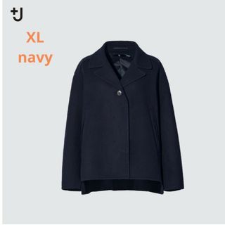 ユニクロ(UNIQLO)のUNIQLO ＋j ダブルフェイスシャツジャケット ネイビー  XL レディース(テーラードジャケット)