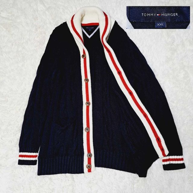 TOMMY HILFIGER(トミーヒルフィガー)のトミーヒルフィガー ストライプカラー ニットカーディガン XXL メンズのトップス(カーディガン)の商品写真