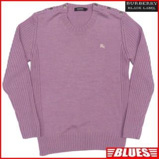 バーバリーブラックレーベル(BURBERRY BLACK LABEL)の廃盤 バーバリー セーター ニット M メンズ 長袖 紫 刺繍 HN1686(ニット/セーター)