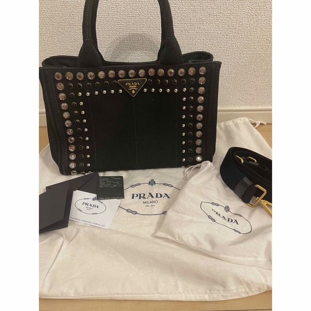 プラダ【美品】PRADA プラダ カナパ ビジュー トートバッグ ハンドバッグ