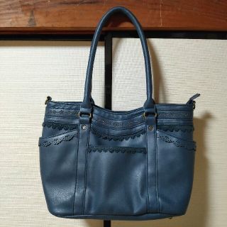 アクシーズファム(axes femme)の美品☆axes femme☆レース縁取りデザイントートバッグ☆ダークブルー(トートバッグ)