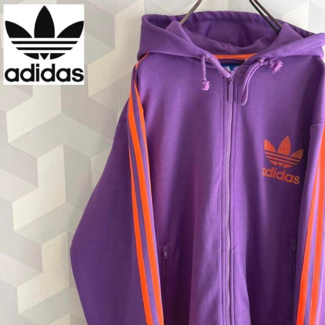 【アディダス】サイズO フード付 トラックジャケット ジャージ 紫 adidas | フリマアプリ ラクマ