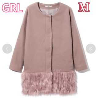 グレイル(GRL)の最終値下げ★【新品】GRL グレイル ファー 切替 ノーカラー ロングコート(ロングコート)