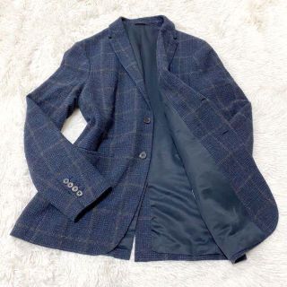 ザラ(ZARA)のテーラードジャケット　ツイード　ザラ　チェック　ネイビー　L ZARA(テーラードジャケット)