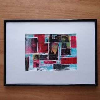 原画【夜景】抽象画インテリア　絵画　手書き　アートパネル　赤黒青(絵画/タペストリー)