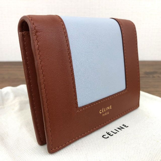 未使用品 CELINE コンパクトウォレット 255ブラウン×ライトブルー素材