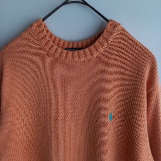 ポロラルフローレン(POLO RALPH LAUREN)のポロバイラルフローレン　クルーネック　コットンセーター　刺繍ロゴ　オレンジ　M(ニット/セーター)