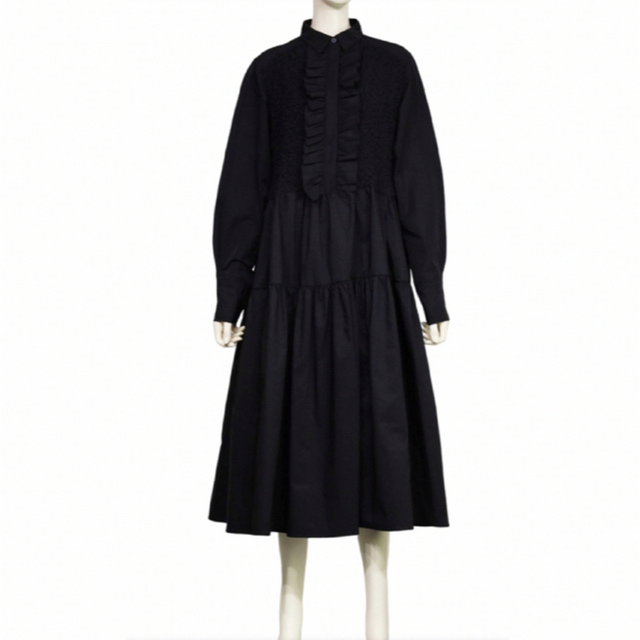 新品　マチャット　MACHATT  フリルティアードシャツドレス　ワンピース　黒 レディースのワンピース(ロングワンピース/マキシワンピース)の商品写真