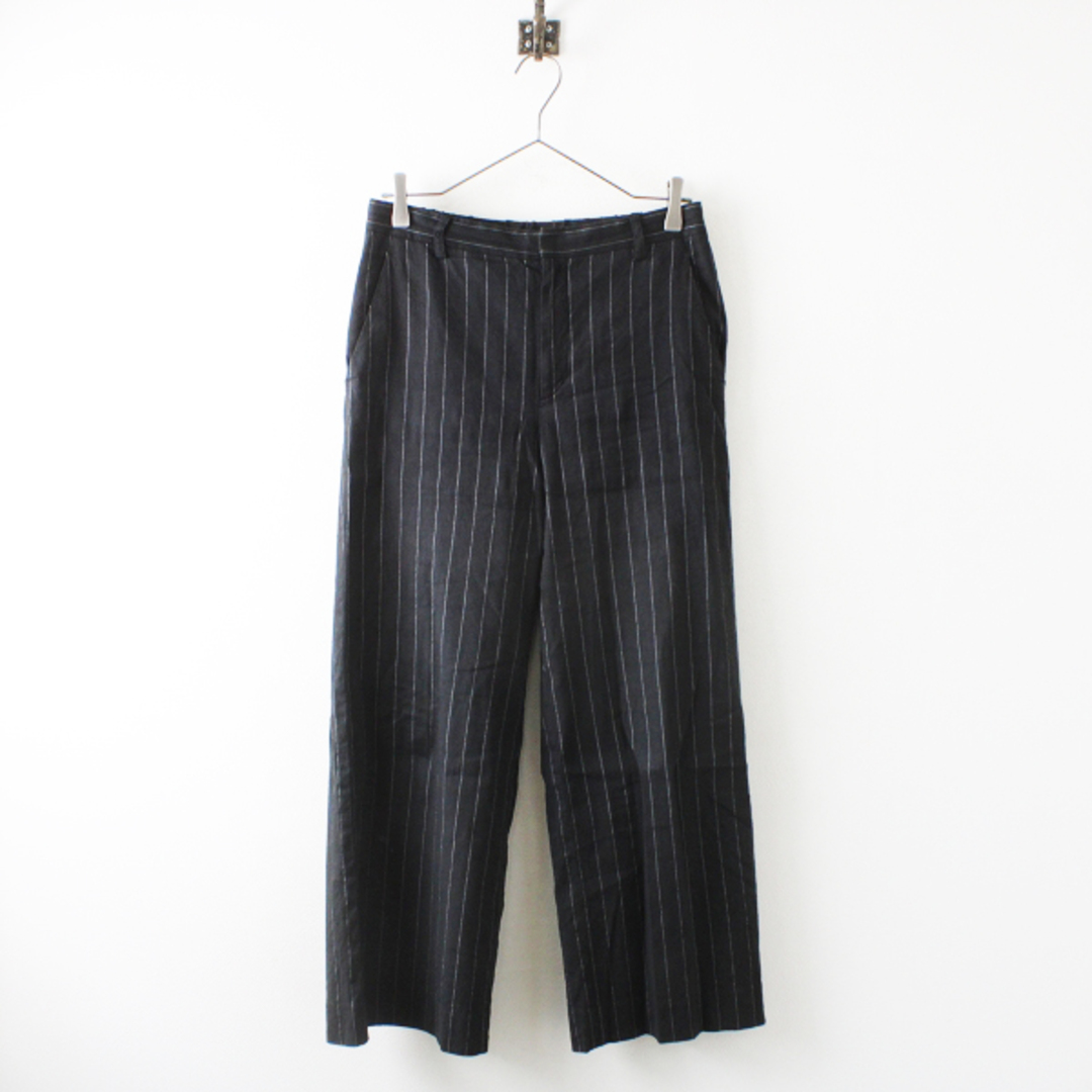 Plage(プラージュ)のPlage プラージュ リネンレーヨン Stripe loose スラックス パンツ 38 ブラック/ ストライプ ワイド フレア【2400013086219】 レディースのパンツ(カジュアルパンツ)の商品写真