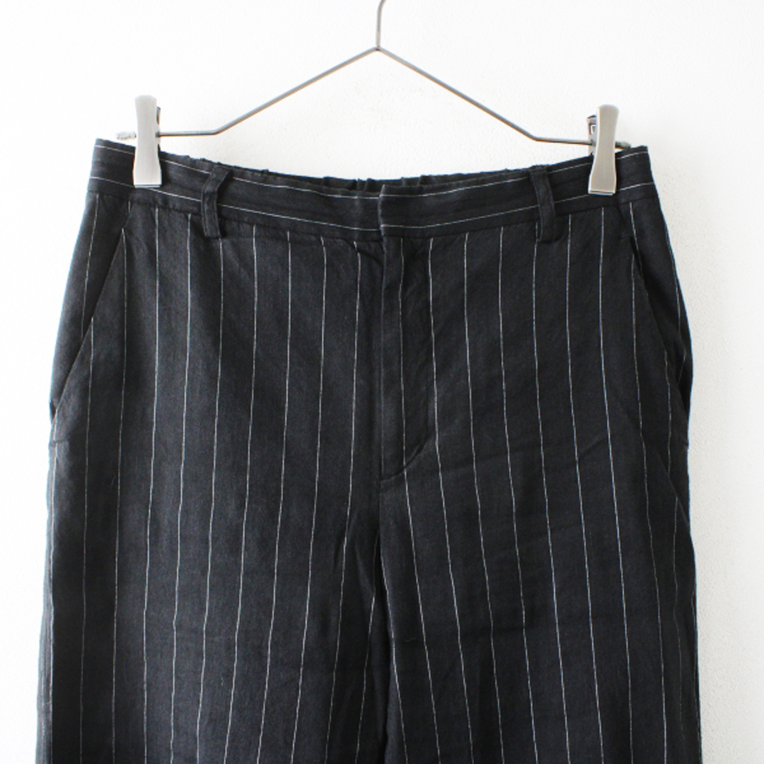 Plage(プラージュ)のPlage プラージュ リネンレーヨン Stripe loose スラックス パンツ 38 ブラック/ ストライプ ワイド フレア【2400013086219】 レディースのパンツ(カジュアルパンツ)の商品写真