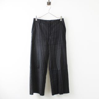 プラージュ(Plage)のPlage プラージュ リネンレーヨン Stripe loose スラックス パンツ 38 ブラック/ ストライプ ワイド フレア【2400013086219】(カジュアルパンツ)