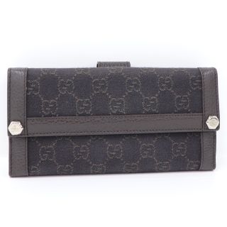 グッチ(Gucci)のGUCCI Wホック二つ折り長財布 GGデニム レザー キャンバス(長財布)