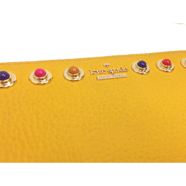 kate spade ラウンドファスナー長財布 スタッズ レザー イエロー