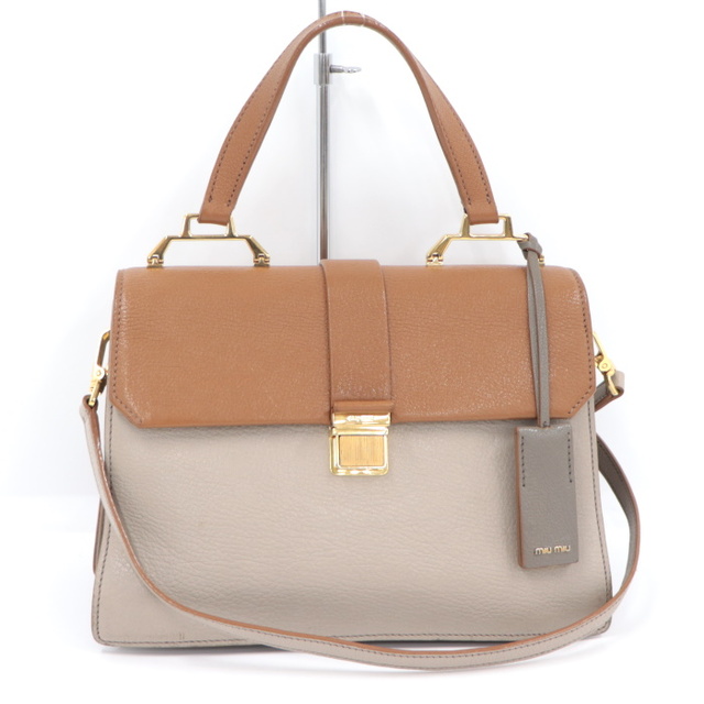 MIUMIU 2WAYショルダーバッグ レザー ブラウン グレー 5BA108