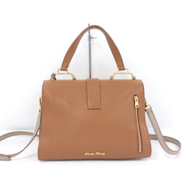 MIU MIU - MIUMIU 2WAYショルダーバッグ レザー ブラウン グレー MIU MIU - MIUMIU 2WAYショルダーバッグ レザー ブラウン グレー