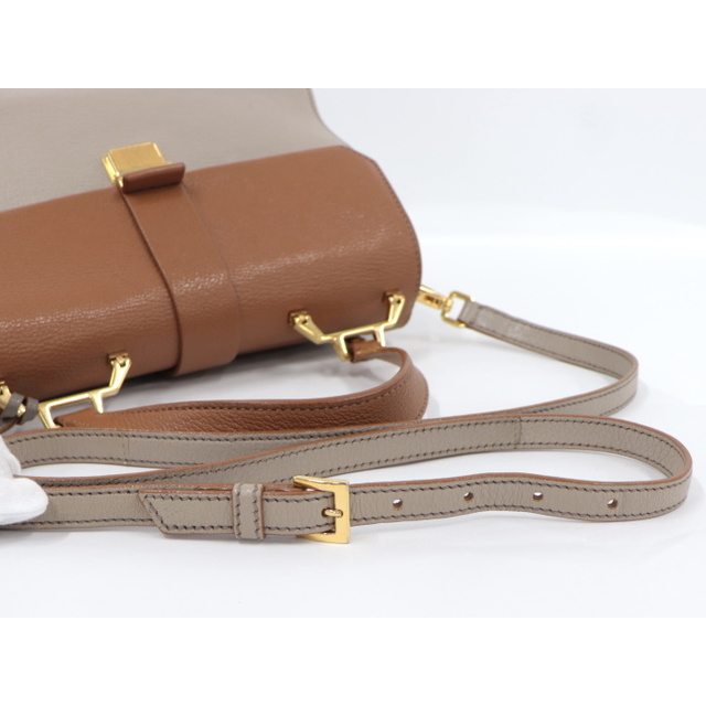MIU MIU - MIUMIU 2WAYショルダーバッグ レザー ブラウン グレー MIU MIU - MIUMIU 2WAYショルダーバッグ レザー ブラウン グレー