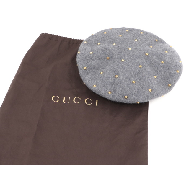 Gucci(グッチ)のGUCCI ベレー帽 スタッズ ウール グレー 296760 レディースの帽子(ハンチング/ベレー帽)の商品写真