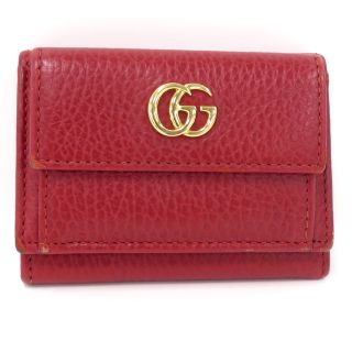 グッチ(Gucci)のGUCCI 三つ折り財布 Wホック GGマーモント レザー レッド 523277(財布)