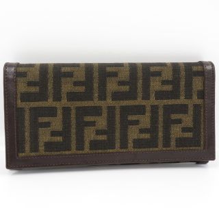 フェンディ(FENDI)のFENDI 二つ折り長財布 ズッカ柄 キャンバス ブラウン(財布)