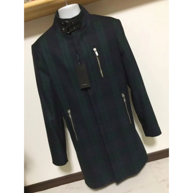 ZARA(ザラ)の半額以下 着心地抜群 ZARA MAN チェック スタンドカラー コート メンズのジャケット/アウター(チェスターコート)の商品写真