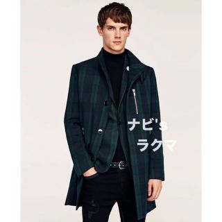 ザラ(ZARA)の半額以下 着心地抜群 ZARA MAN チェック スタンドカラー コート(チェスターコート)