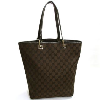 グッチ(Gucci)のGUCCI トートバッグ ハンドバッグ GGキャンバス レザー ブラウン(トートバッグ)