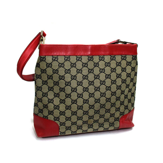 GUCCI ワンショルダーバッグ GGキャンバス レザー レッド ベージュ