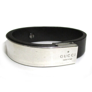 グッチ(Gucci)のGUCCI バングル ブレスレット レザー ブラック シルバー SV925(ブレスレット/バングル)