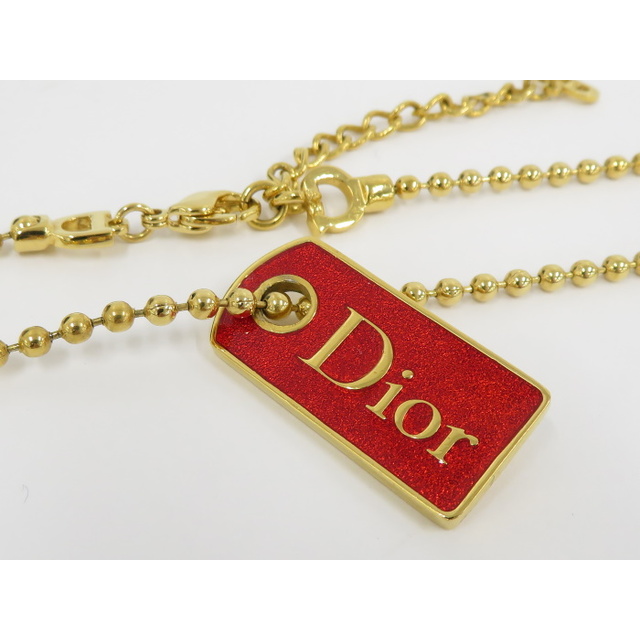 Christian Dior ロゴ プレートネックレス メッキ レッド ゴールド