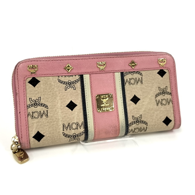 MCM(エムシーエム)のMCM ラウンドファスナー 長財布 レザー ピンク ベージュ レディースのファッション小物(財布)の商品写真