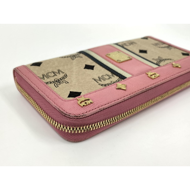 MCM - MCM ラウンドファスナー 長財布 レザー ピンク ベージュの MCM - MCM ラウンドファスナー 長財布 レザー ピンク ベージュの