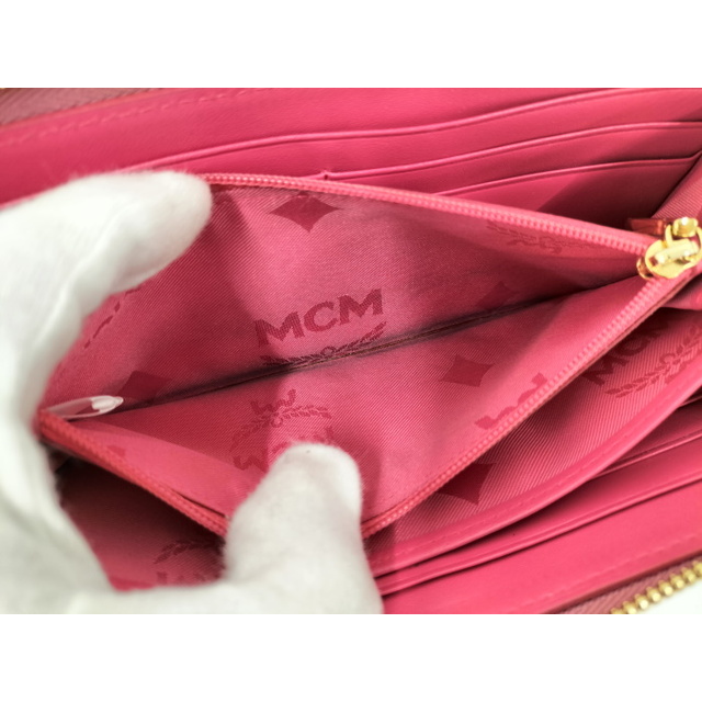 MCM - MCM ラウンドファスナー 長財布 レザー ピンク ベージュの MCM - MCM ラウンドファスナー 長財布 レザー ピンク ベージュの