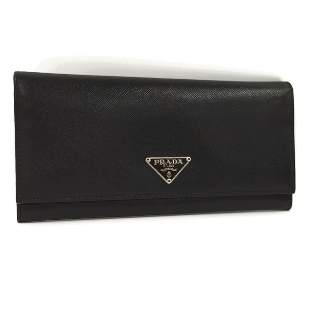 PRADA - PRADA 二つ折り長財布 サフィアーノ レザー ブラック PRADA - PRADA 二つ折り長財布 サフィアーノ レザー ブラック