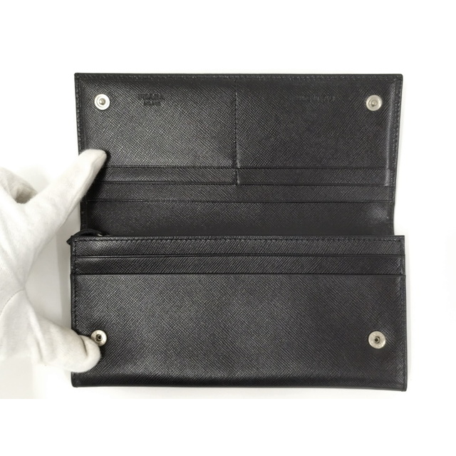 PRADA - PRADA 二つ折り長財布 サフィアーノ レザー ブラック PRADA - PRADA 二つ折り長財布 サフィアーノ レザー ブラック