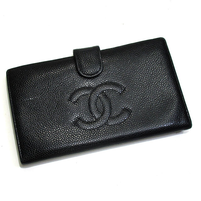 CHANEL - CHANEL 二つ折り がま口 長財布 ココマーク キャビアスキン