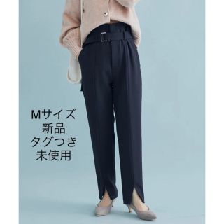 ヴィス(ViS)のVIS 裾スリットハイウエストテーパードパンツ　Mサイズ　ネイビー　新品未使用(カジュアルパンツ)