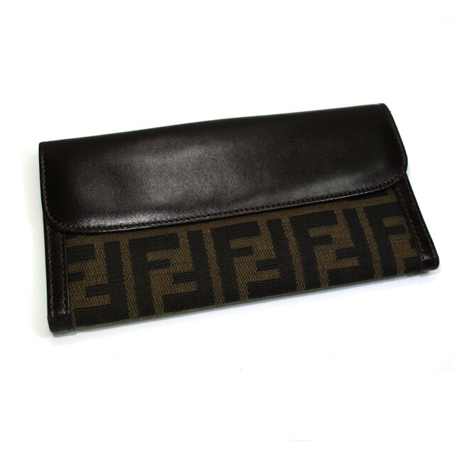 △△FENDI フェンディ ズッカ柄 長財布 レザー×キャンバス ブラウン