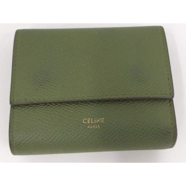 CELINE スモール トリフォールド ウォレット レザー グリーン CELINE スモール トリフォールド ウォレット レザー グリーン
