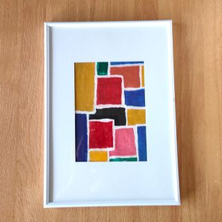 原画【square】抽象画 インテリア 絵画 手書き 赤黒黄色緑四角額入り