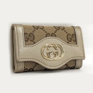 グッチ(Gucci)のGUCCI 6連キーケース GGキャンバス レザー ベージュ ゴールド(キーケース)