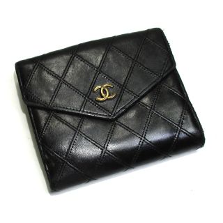 シャネル(CHANEL)のCHANEL Wホック 二つ折り コンパクト財布 ビコローレ レザー ブラック(財布)